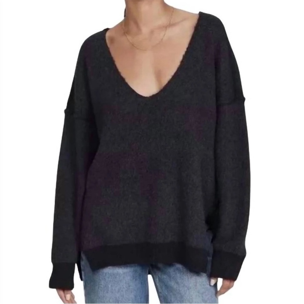 Free People Sweater Weather Oversized V-Neck Sweater Gray